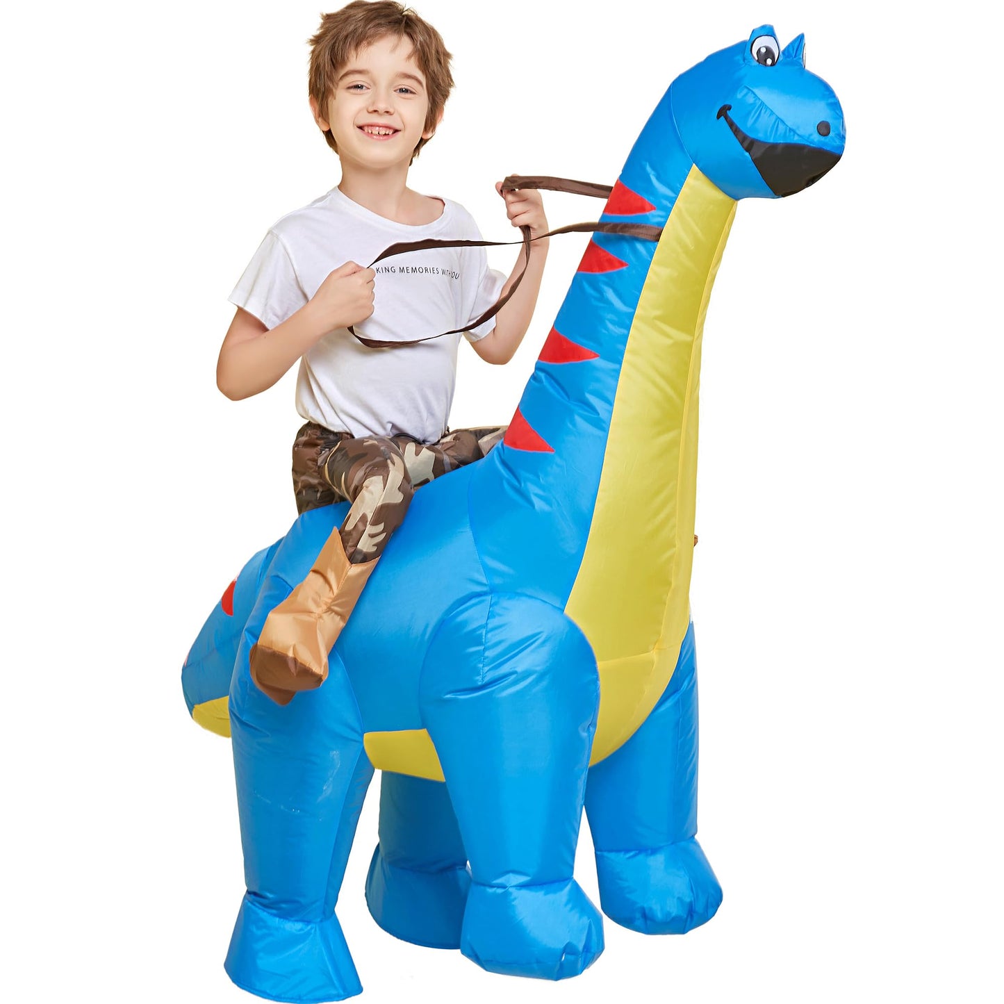One Casa Inflatable Dinosaur Costume Riding Diplodocus T Rex Air Blow up Funny Party Halloween Costumes for Kids (2-4Yrs)