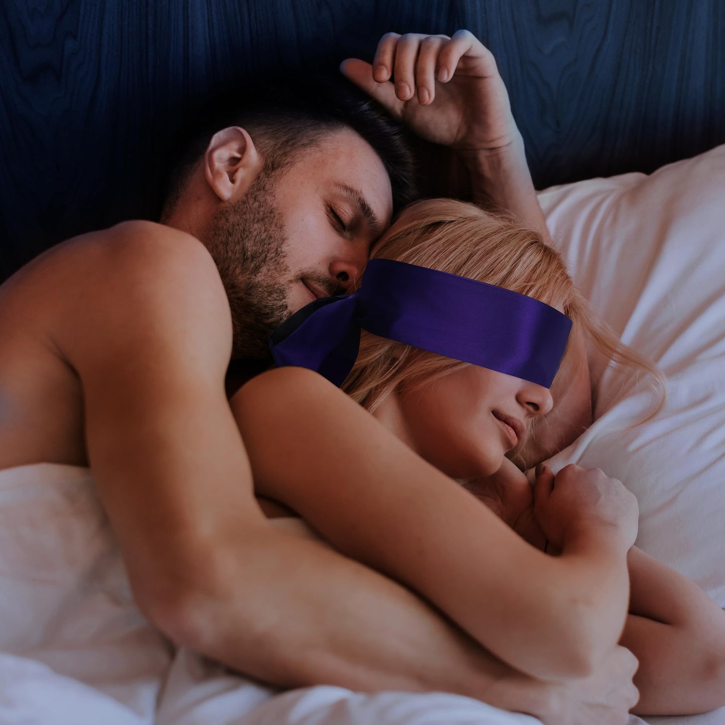 FRESHME Satin Eye Mask - Soft Sleep Mask Adjustable Eye Cover Blindfold for Night Meditation Travel Nap Sleep Eye Mask for Women Men Side Sleeper Valentine's Day Gift Black and Deep Purple 160cm/63in