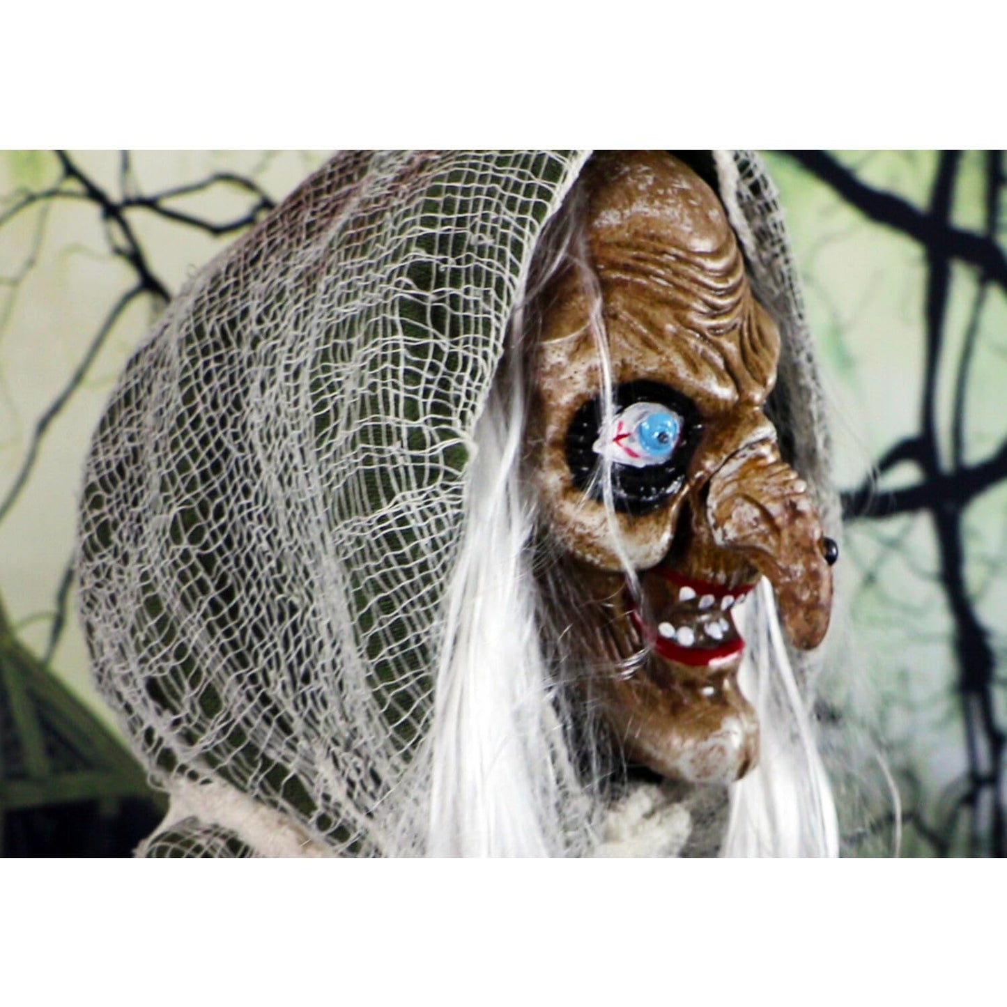 Haunted Hill Farm Life-Size Scary Talking Witch, Animatronic with Touch Activated Lights and Sound, Battery Operated Indoor or Covered Outdoor Decoration, Creepy Halloween Prop