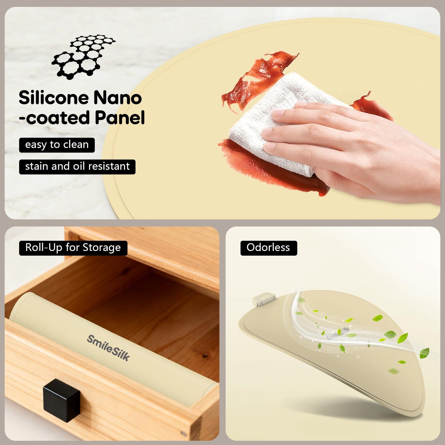 Smilesilk Portable Silicone Pizza Warming Mat - Roll Up Electric Food Heating Pad Tray, Fast Even Heating for Buffet Parties, Foldable Hot Plate Warmer for Home Kitchen Gifts (khaki)