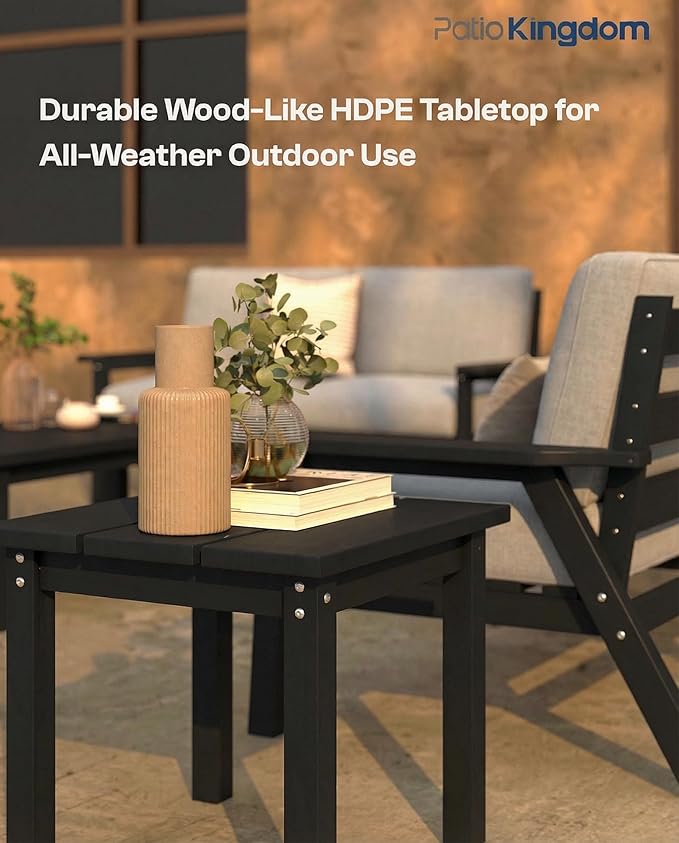 Patio Kingdom 7 Piece Patio Furniture Set, HDPE Outdoor Sectional with Gray Washable Thick Cushions, Coffee Table & Side Table, Patio Conversation Sets for Lawn, Garden, Porch, Balcony (Black Frame)