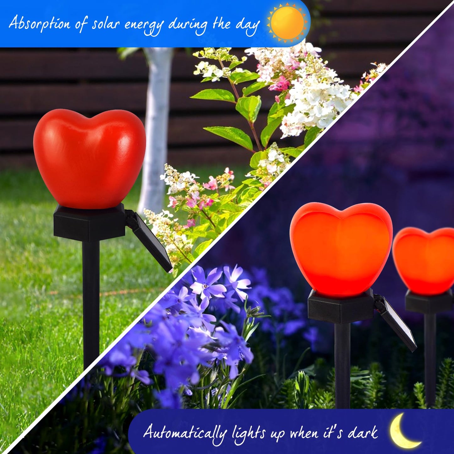 LAIAMER Valentine's Day Red Heart Solar Lights Outdoor, 4Pcs Waterproof Valentine's Day Solar Garden Lights LED Heart Lights Mother's Day Decorations for Yard Walkway