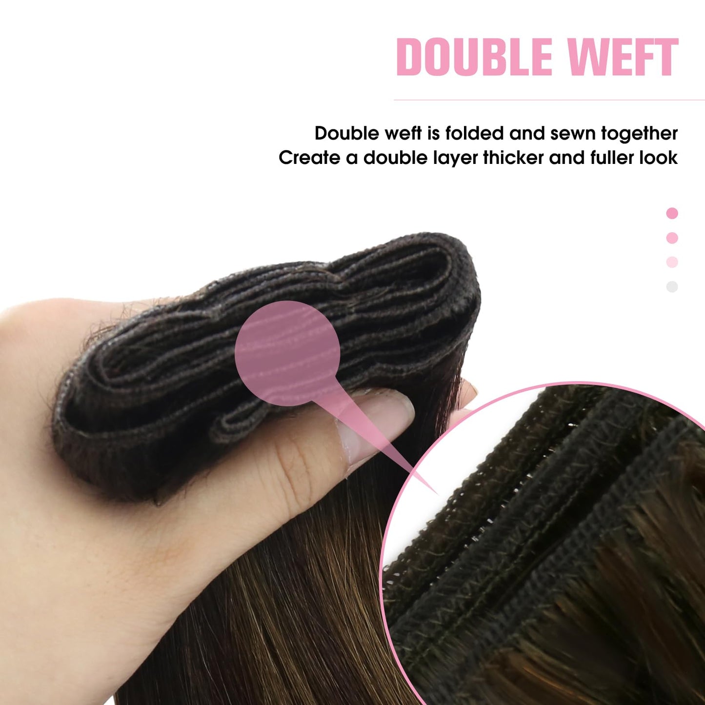 YoungSee Weft Extensions Brown Balayage Double Weft Hair Extensions Human Hair Straight Sew in Extensions Real Human Hair Dark B
