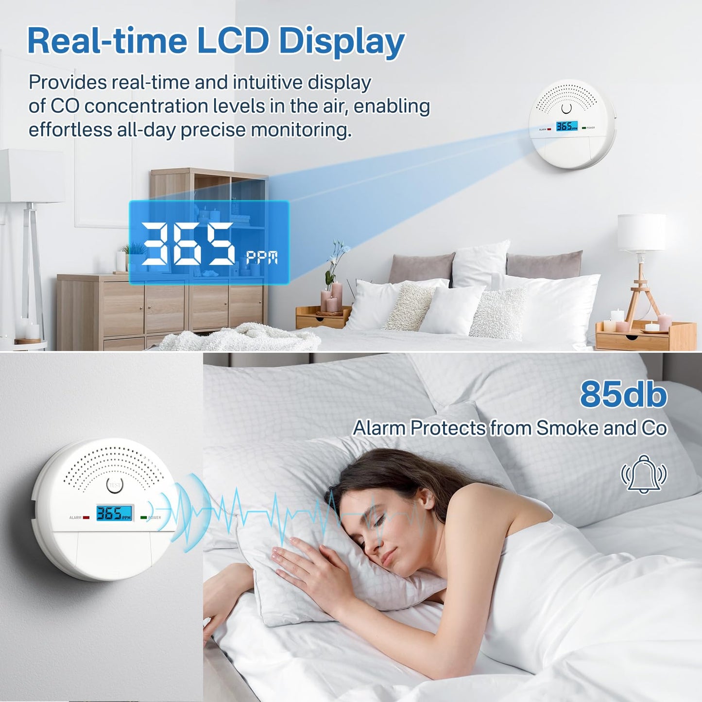 4-Pack, 2-in-1 Smoke and Carbon Monoxide Detector Combo, Battery Operated CO & Smoke Fire Alarm Carbon Monoxide Detectors with LCD Display for Home, Easy to Install