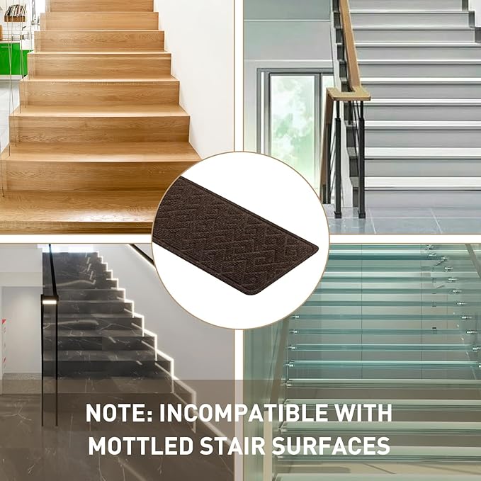 Stair Treads for Wooden Steps, 8" X 30" Non Slip Stair Runner Carpet Indoor with Reusable Adhesive Backing, Soft Tread Mat for Stairs, Ideal for Home, Polyester TPR Backing Stair Rugs-Brown 15 Pack