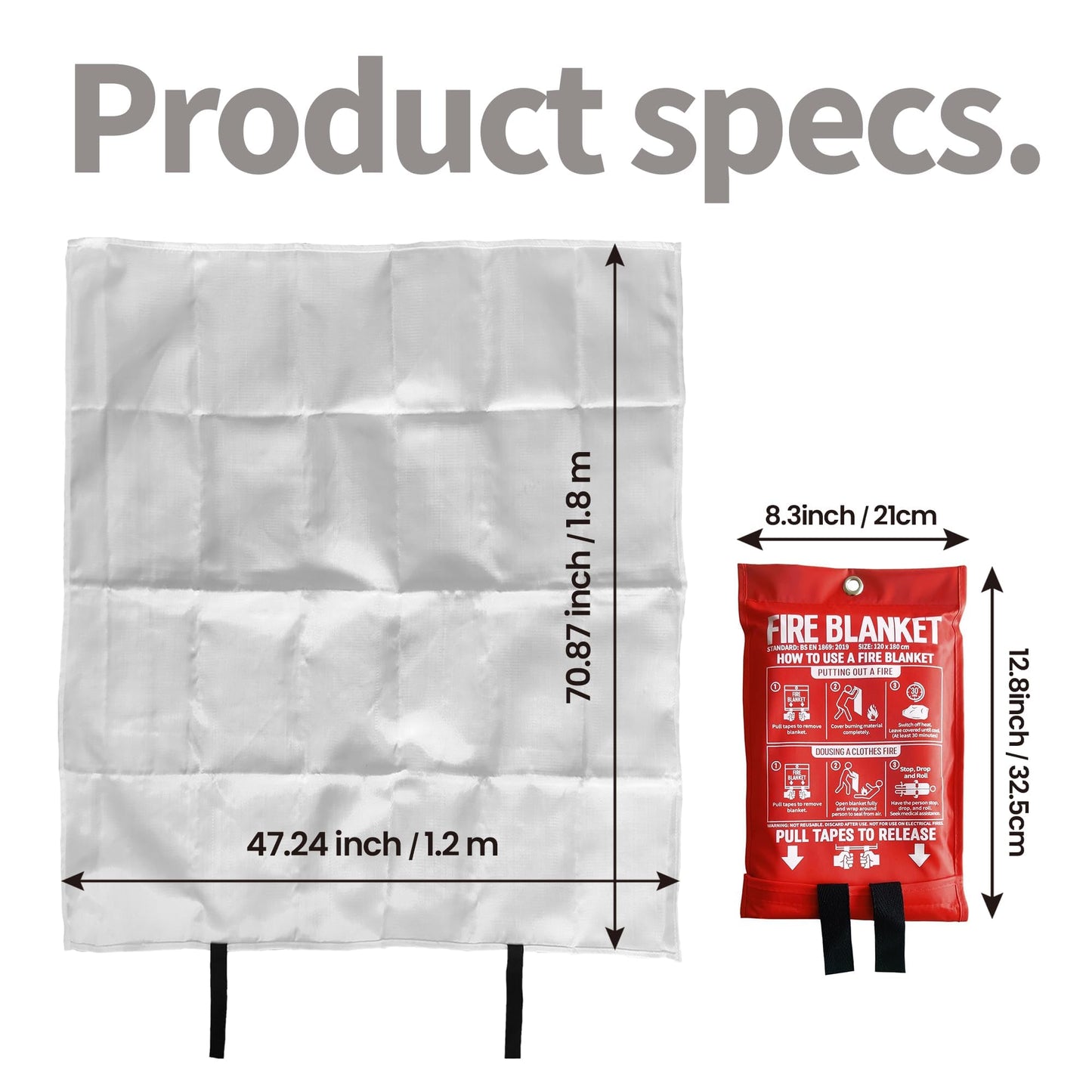 WUERLI Fire Blanket,47" x 71",Fiberglass Fire Blanket for Camping and Fire Fighting Shelters