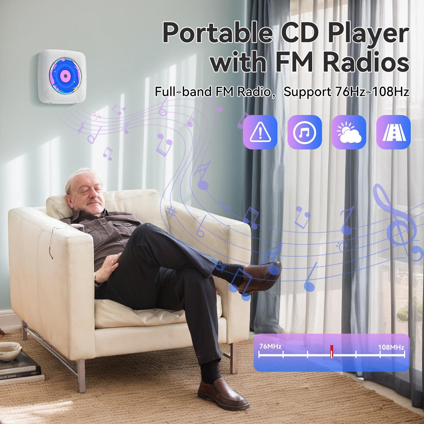 Cd Player Portable Bluetooth Rechargeable: Cd Players For Home With 1800Mah Kegaudio Desktop Wall Cd Player With Speakers Fm Rad