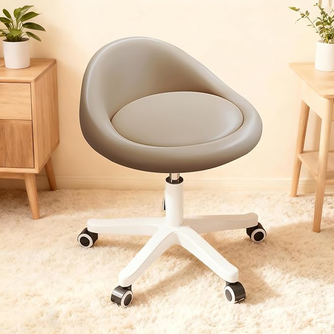 Walktory Round Rolling Stool with PU Leather Low Backrest, Hydraulic Height-Adjustable Swivel Chair for Spa, Salon, Tattoo, Massage, or Medical Office