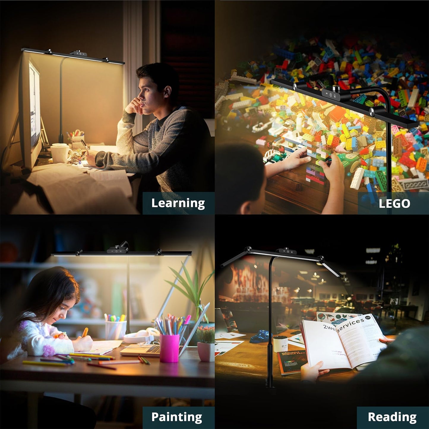 SUMOT LED Desk Lamp with Clamp, 24W Architect Light, Auto-Dimming, Stepless Brightness Control, Atmosphere Lighting for Home Office