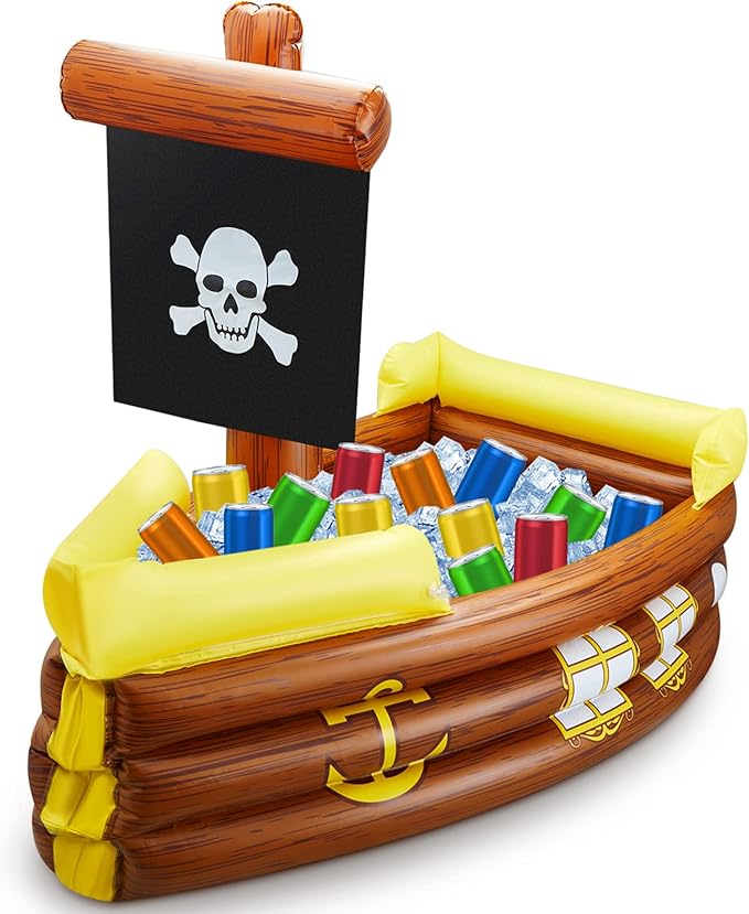 Cunhill Inflatable Pirate Ship Cooler Halloween Inflatable Cooler for Birthday Gasparilla Party Decorations Pool Party Sup...