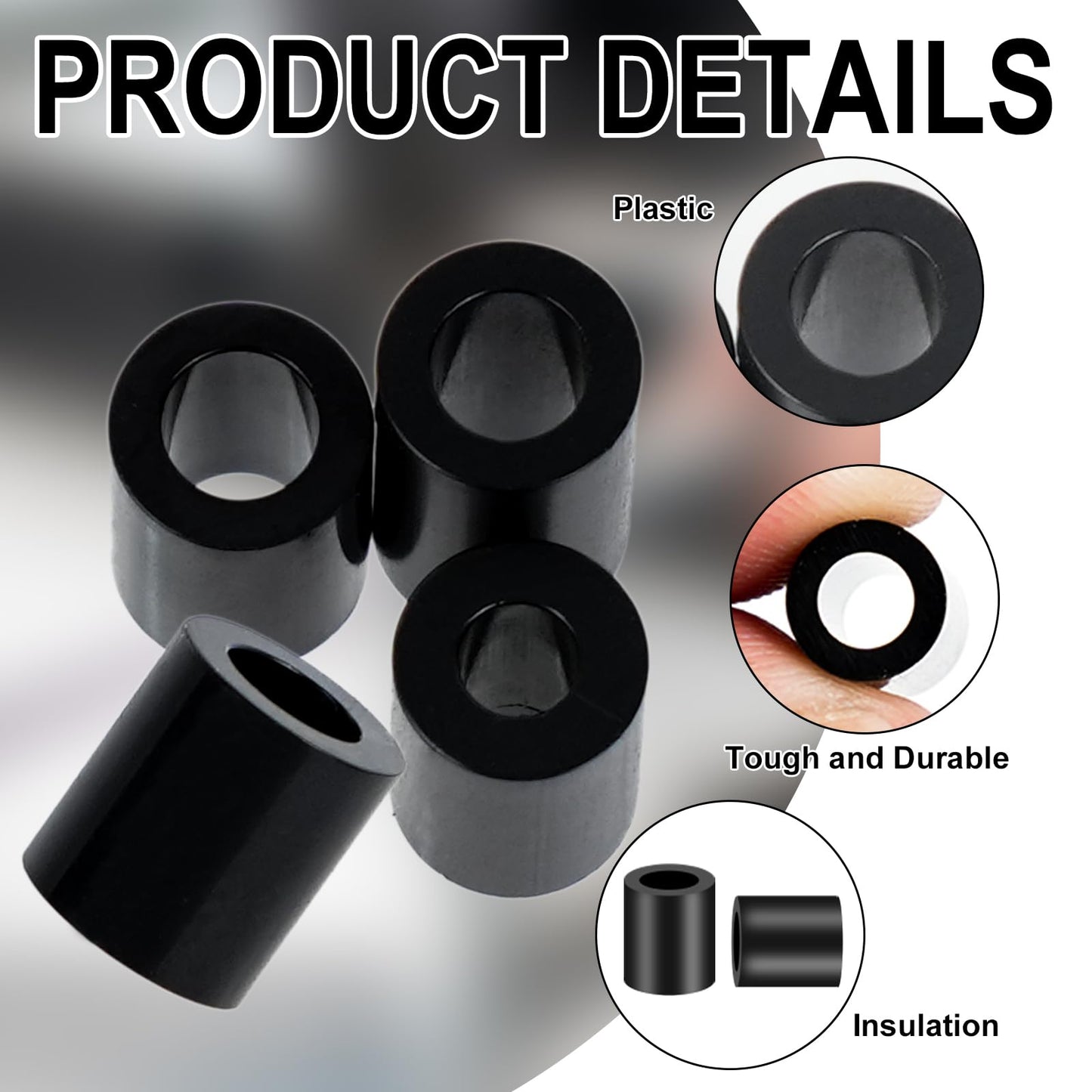 345 Pcs Black Nylon Electrical Outlet Spacers Kit - Non-Threaded Round Plastic Spacers for Switch & Receptacle Screws, Secure Fit Spacer Assortment for Outlet Installation