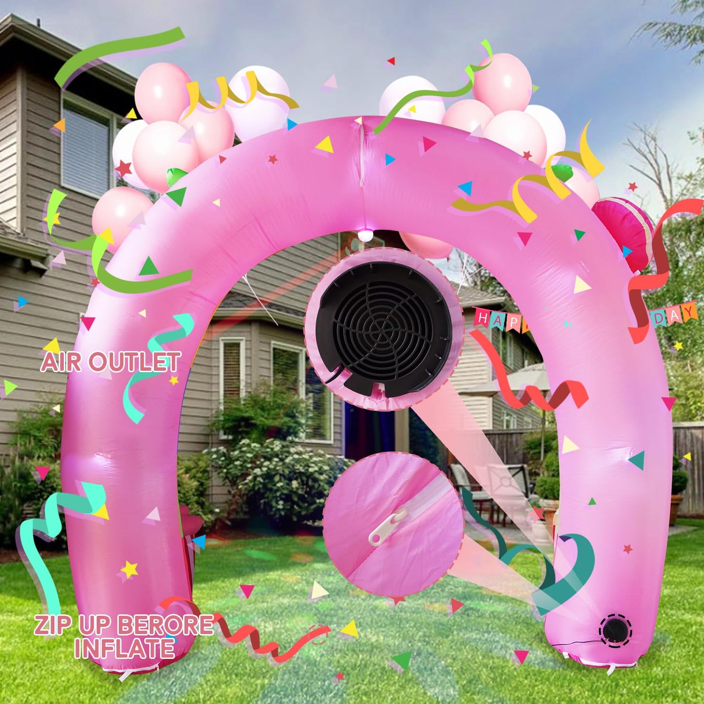 HZGDEJTG 11FT Birthday Arch Birthday Party Outdoor Inflatable Decoration, Outdoor Inflatable Decoration with LED Lights, Birthday Inflatable Decoration for Garden, Patio, Lawn