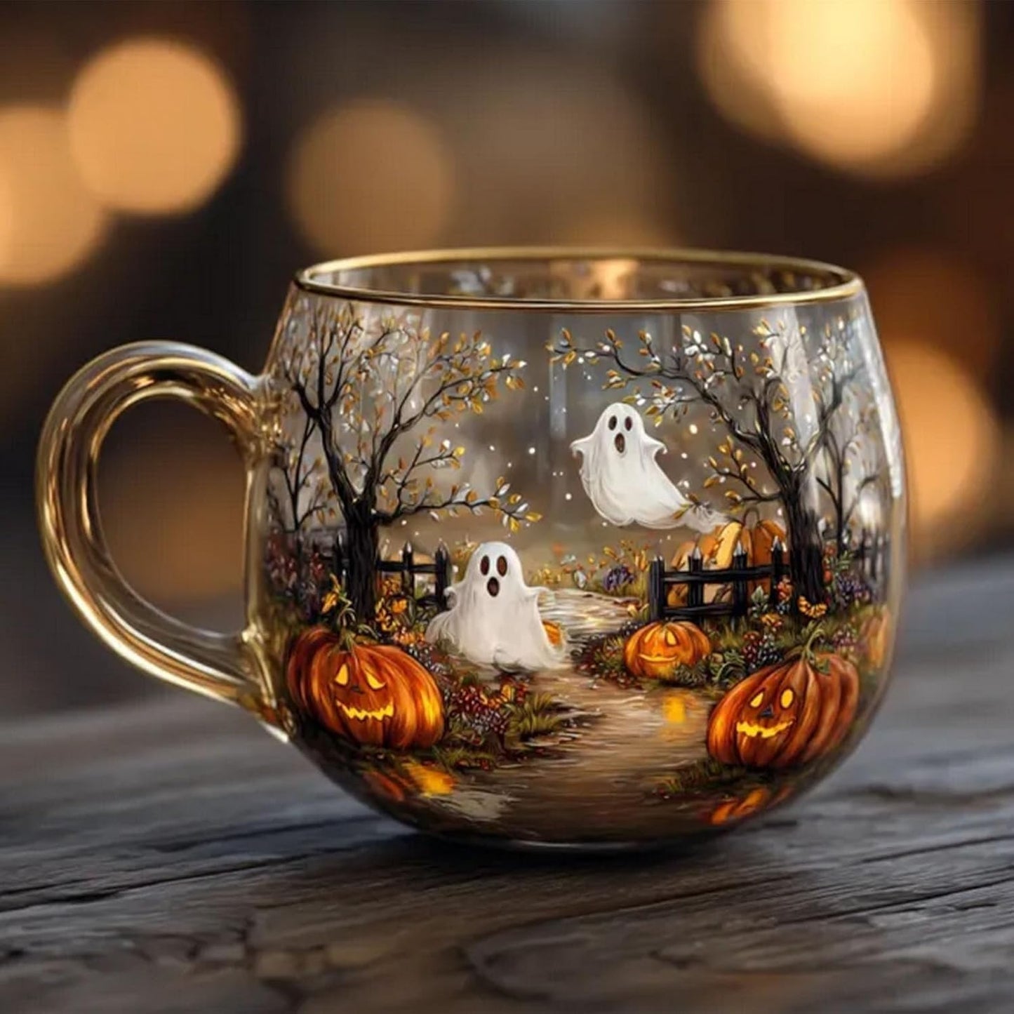 Haunted Path Halloween Mug, Painted Halloween and Pumpkins Ceramic Mug, Spooky Fall Pumpkin Ghost Cup for Halloweens Gifts, Fall Decor, Microwave Safe, A Perfect Choice for Drinks(1PC)