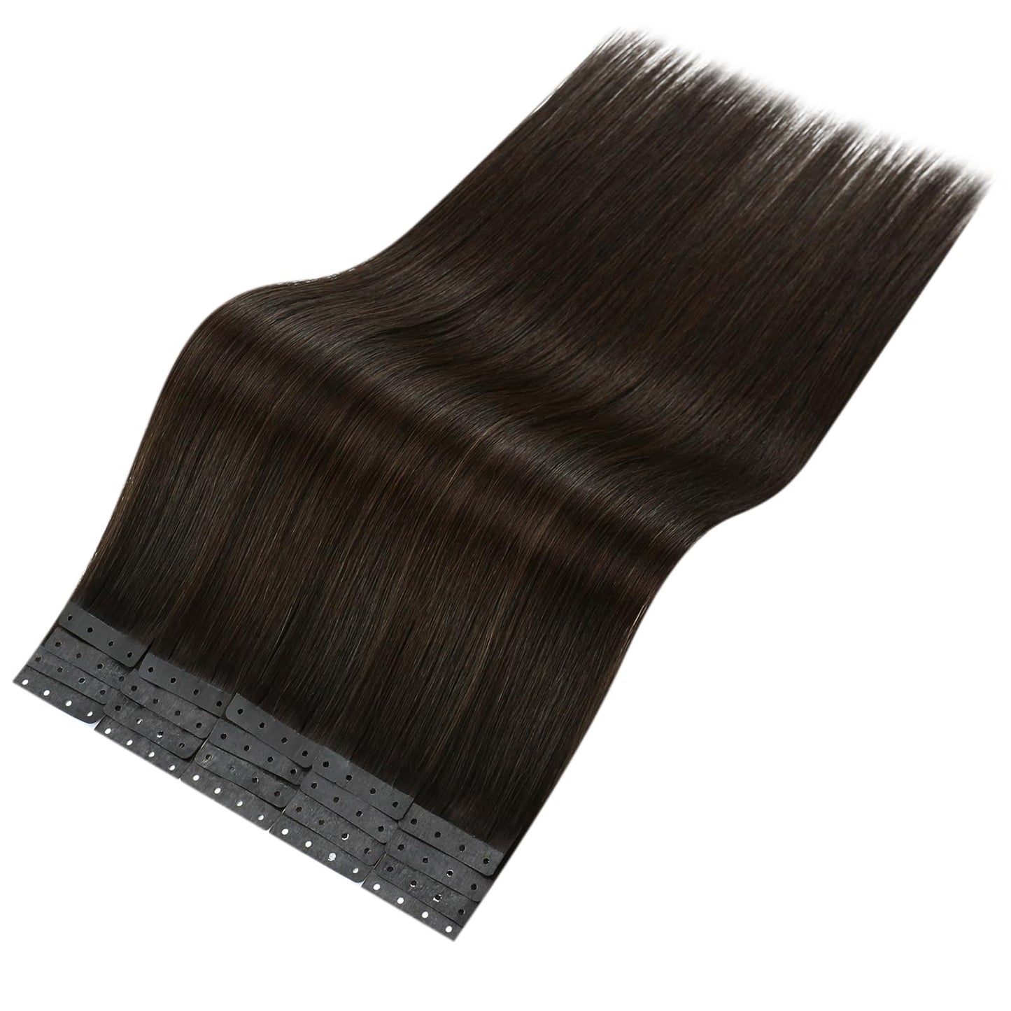 Full Shine Holed Tape Extensions Human Hair Dark Brown 20PCS 50G Tape in Hair Extensions Human Hair 24Inch Invisible PU No Glue