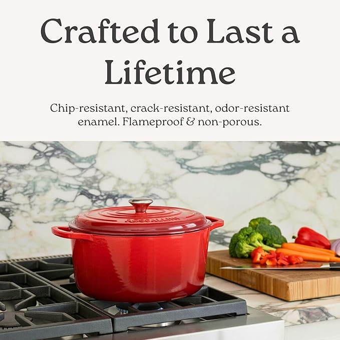 Signature Enameled Cast Iron Oval Dutch Oven | Non-Stick Serving Pot with Tight Fitting Lid for Perfect Roasting, Baking, Sauteing, and Bread Making | 5Q [Ocean Blue]