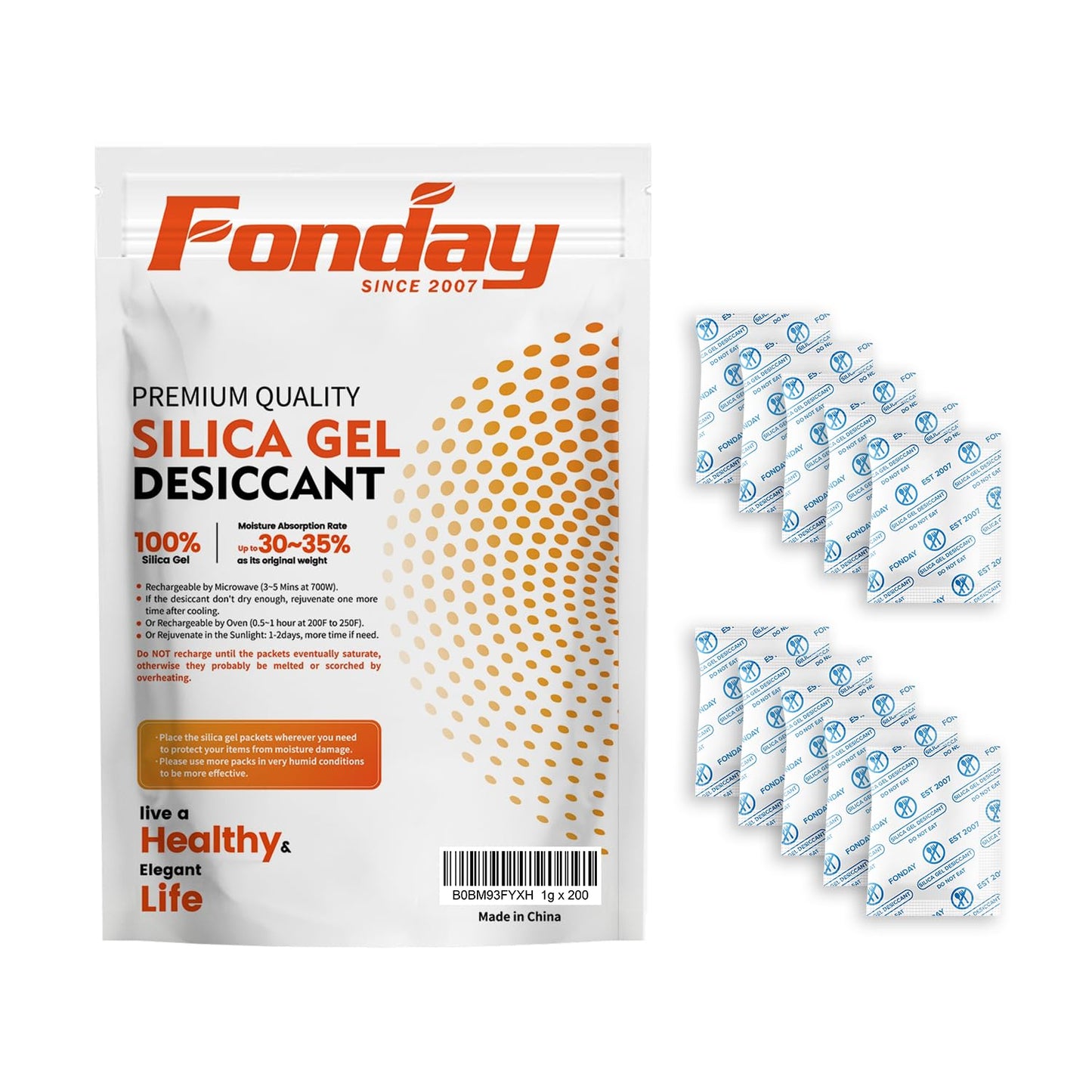 1 Gram 200 Packets Fonday Food Grade Silica Gel Desiccants Packs Moisture Absorbers Dehumidifier
