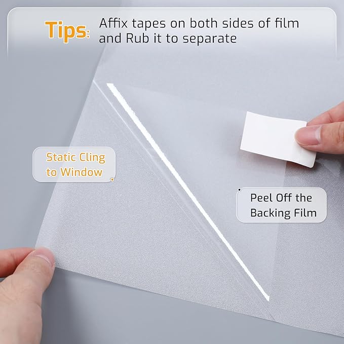 LUTE Window Privacy Film, Frosted Glass Window Film for Bathroom, Static Cling Removable Heat Control Glass Coverings, Non Adhesive Opaque Door Sticker for Home Office (Pure, 17.5" x 118.1")