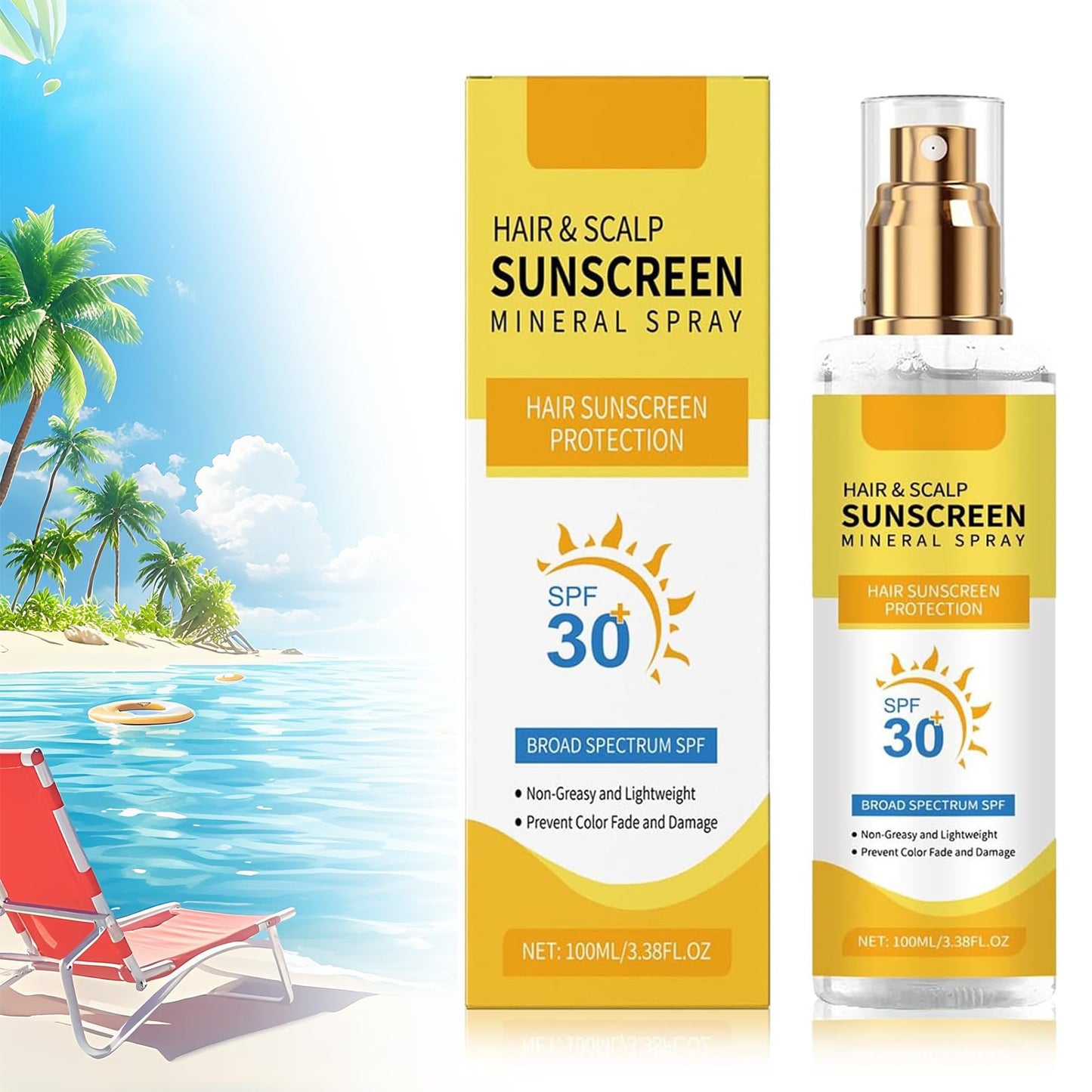 Ultimate Hair & Scalp Sunscreen Spray SPF 30, Hair and Scalp Sunscreen Spray, Color-Safe UV Blocker for Dyed/Highlighted Hair, T
