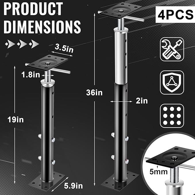 Yaocom 4 Pcs Adjustable Jack Post, 19"-36" Height Range, Basement Floor House Screw Jacks for Lifting Joist Beam Brace for Cellar Ceiling, Center Point Load Capacity 11023 Lbs (Black)