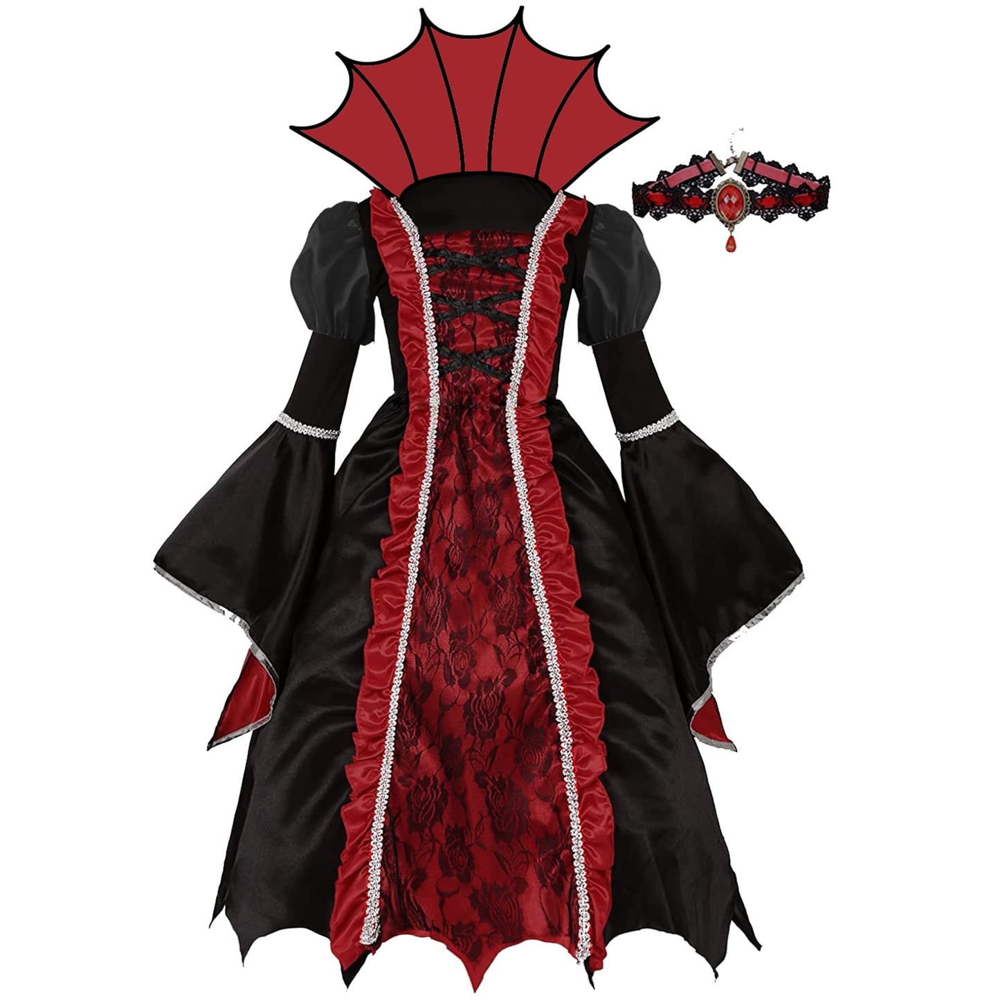 FunsLane Halloween Royal Vampire Costume Set for Girls Role Play Party, Vampiress Queen Dress Up Toys