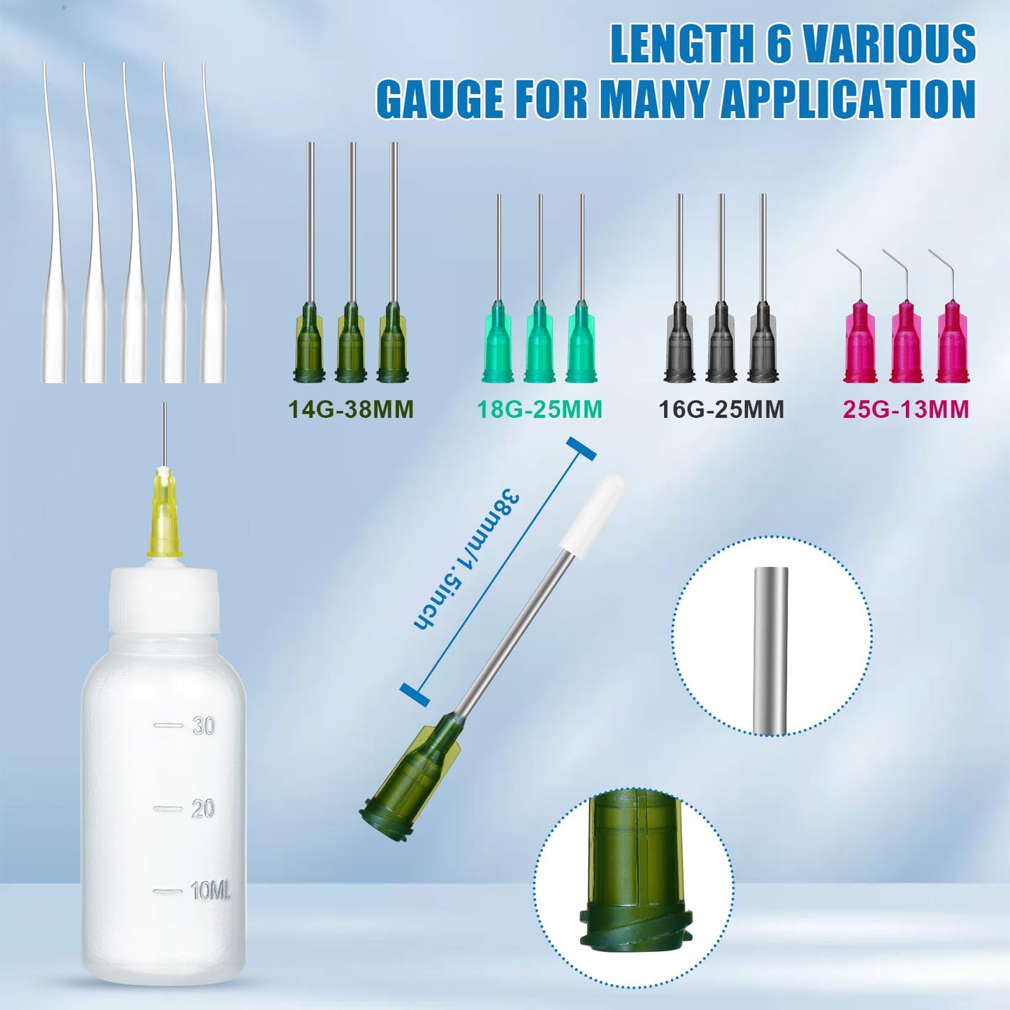 Ehoycq 50ml Glue Precision Tip Applicator Bottle,Needle Tip Squeeze Bottle with 14ga 16ga 18ga 20ga 25ga Blunt Needle Oiler and Storage Caps