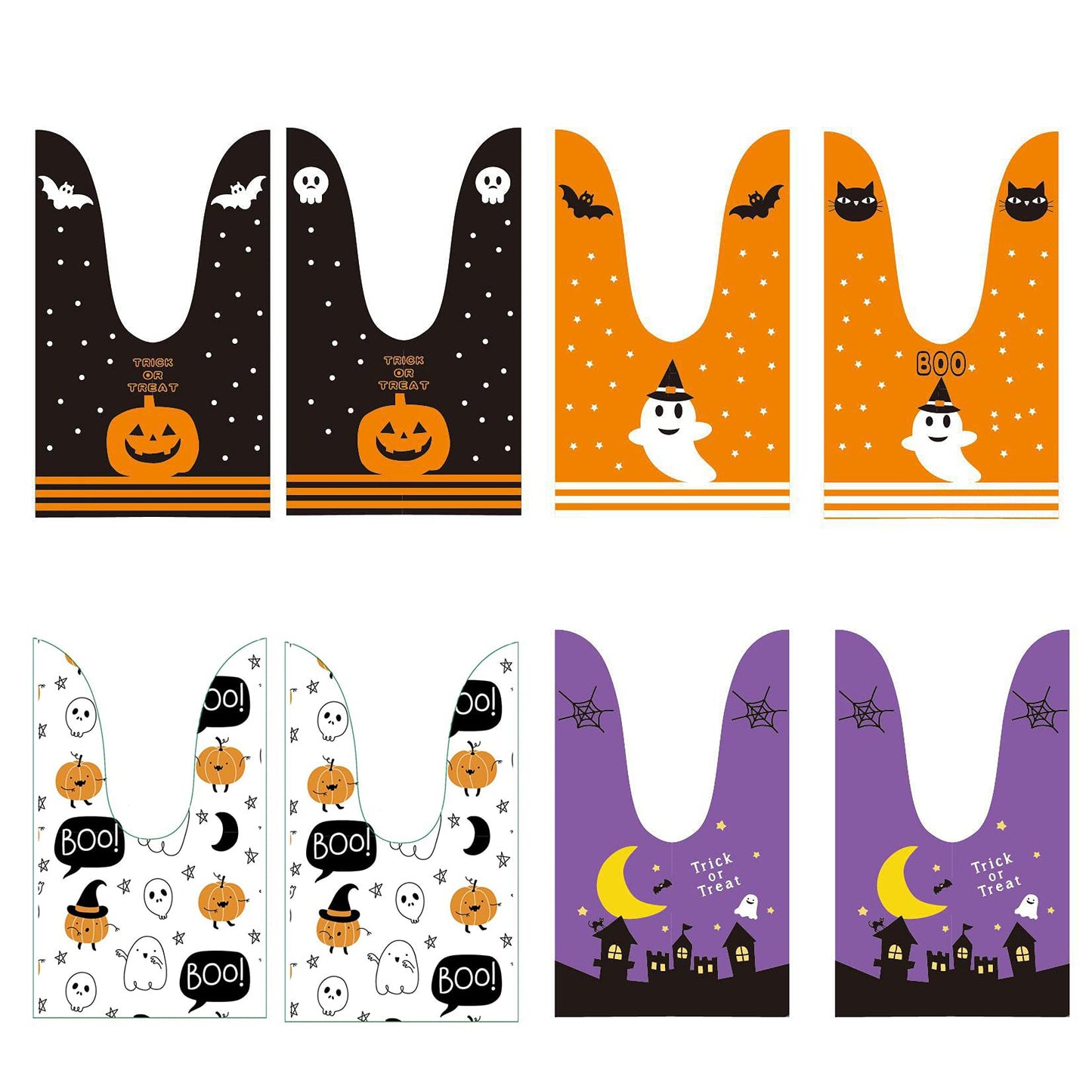 BPNHNA 50Pcs Halloween Goodie Bags Pumpkin Ghost Treat Candy Bags Ear Tie Cookies Bags Gift Bags for Party Favor(White)