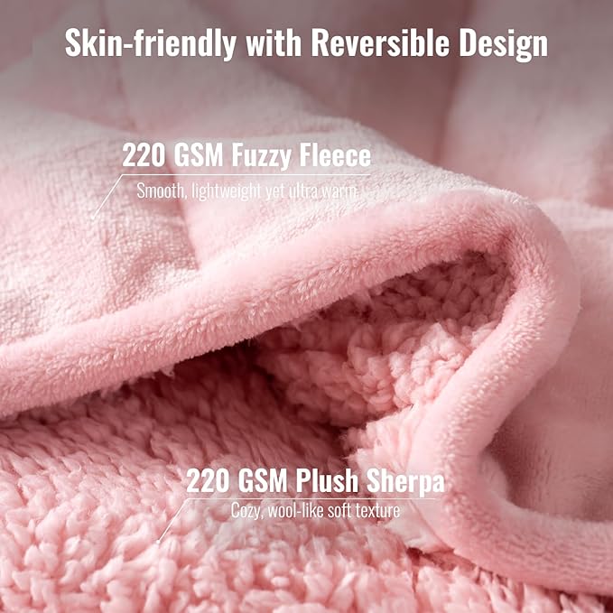 Uttermara Sherpa Fleece Weighted Blanket 12 lbs for Adult, Unicolor Ultra-Soft Fleece and Sherpa, Dual Sided Cozy Plush Blanket for Sofa Bed, 48 x 72 inches, Pink