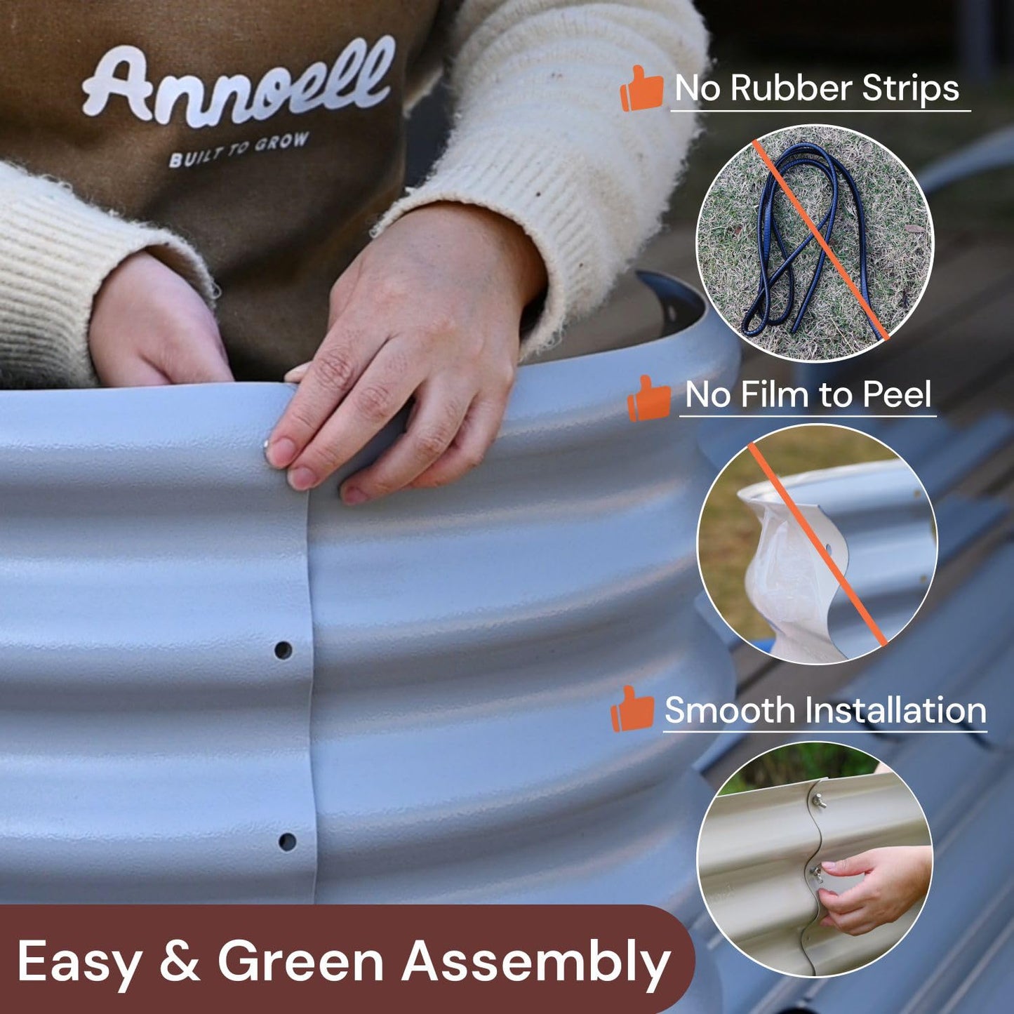 Annoell 6x2x1.5 ft Galvanized Raised Garden Bed, 18" Tall Metal Raised Planters for Outdoor Plants, Vegetables, Herbs, Above Ground Raised Garden Bed Kit for Small Space Gardening - Sand Beige