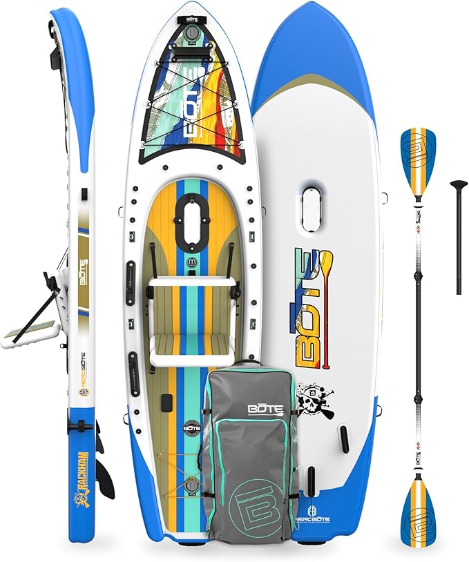 BOTE Rackham Aero Inflatable Stand Up Fishing Paddle Board Blow Up iSUP 12 FT 4” Adult Kids Family Friendly APEX Pedal Dri...