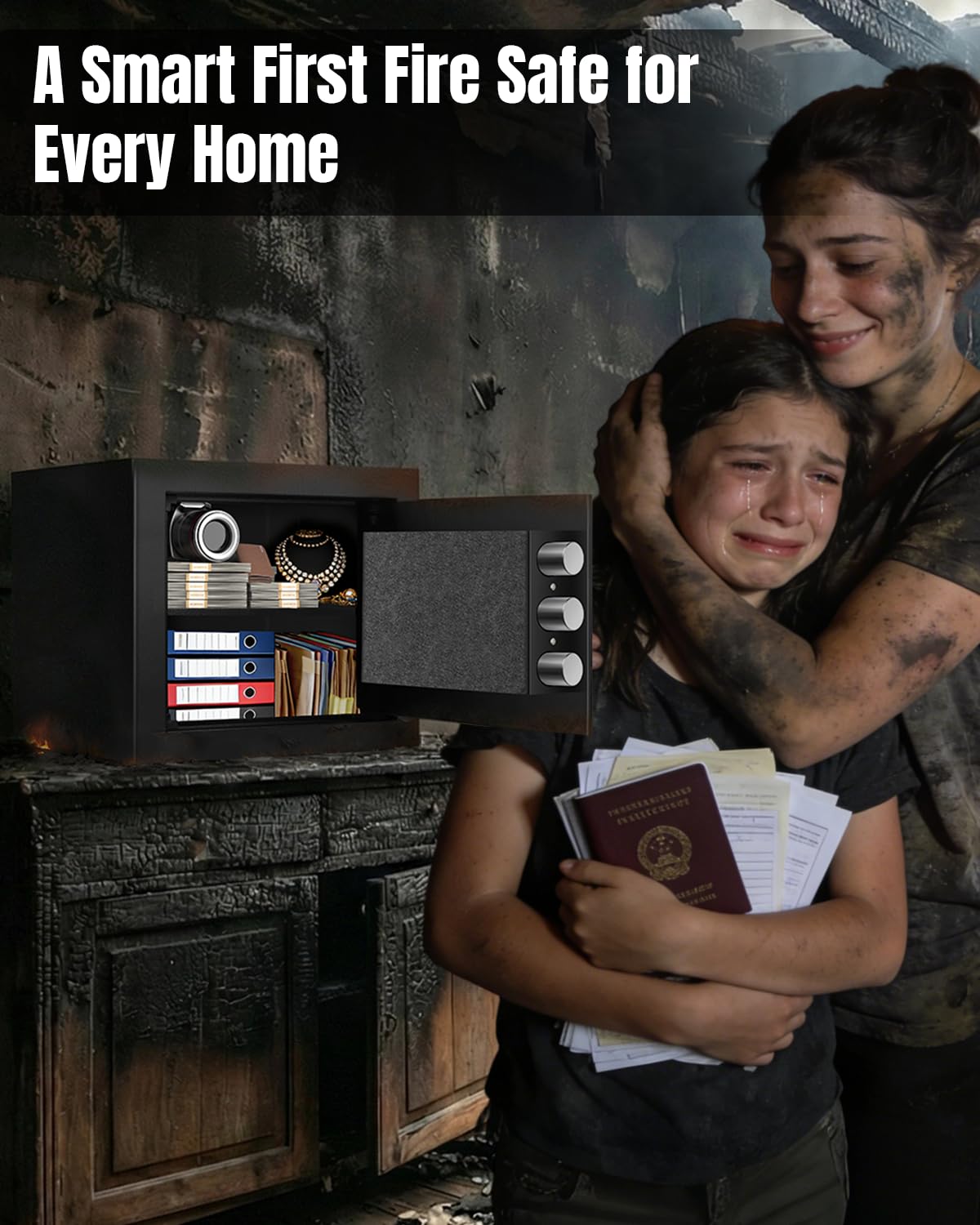 [𝟐𝟎𝟐𝟔 𝟑𝟓-𝐌𝐢𝐧 𝟏𝟕𝟎𝟎°𝐅] Fireproof Safe for Home, Money Safe for Cash, 𝟐𝟐𝐋𝐛𝐬 Fire Proof safes for Home Use, Wall Mounted Safes with Alarm System and LED Light