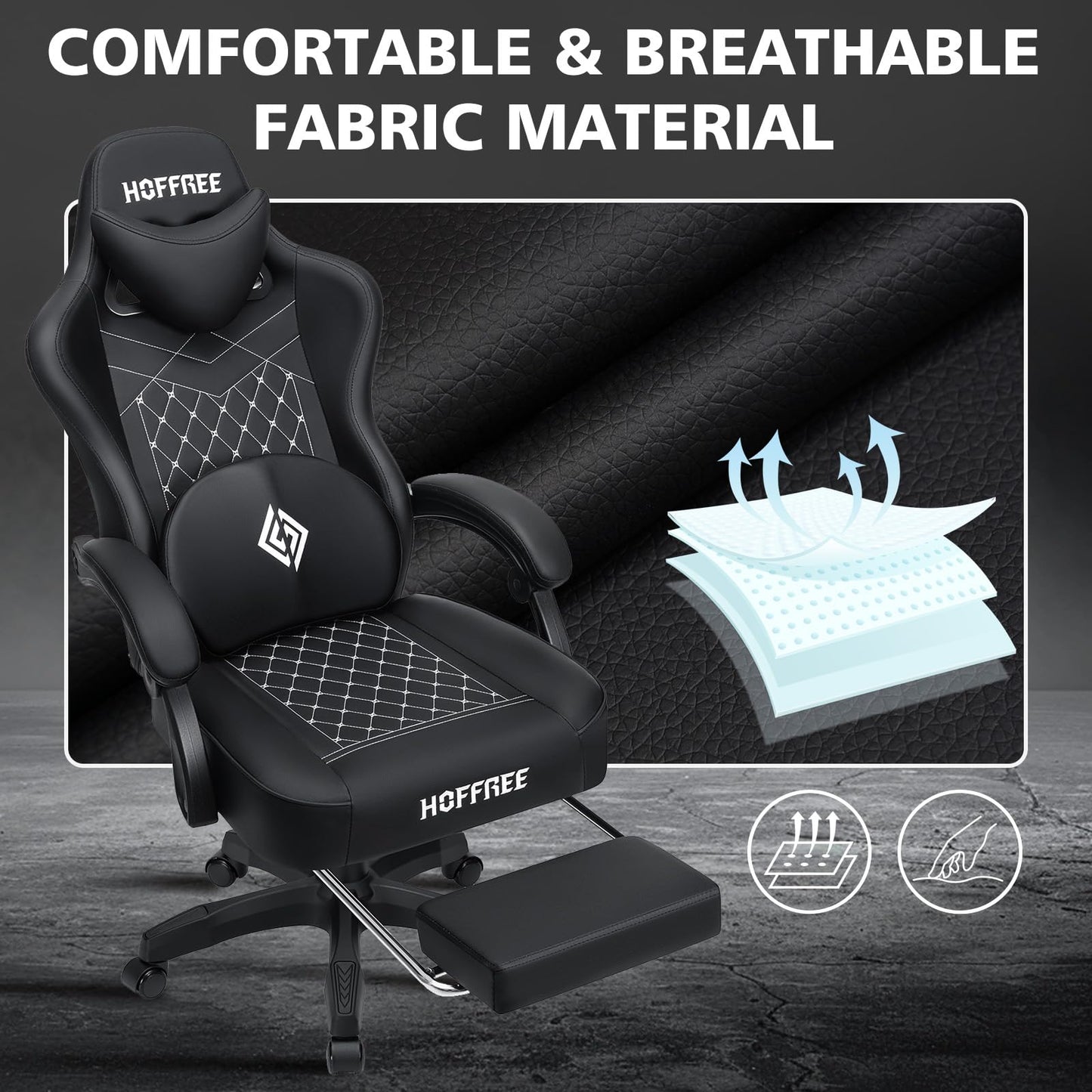 HOFFREE Gaming Chair Computer Chair with Speakers Massage Game Chairs with Footrest Bluetooth High Back Ergonomic Computer Gaming Chairs for Adults Reclining Video Gamer Chair Black