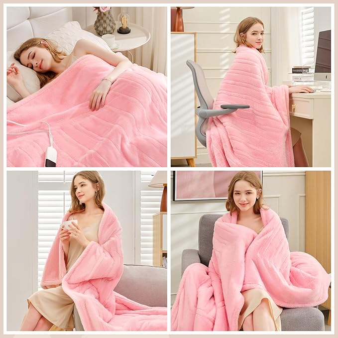 Premium Heated Blanket Twin 62"×84" - Ultra Cosy Soft Electric Blanket with 8 Heating Levels,Plush Fast Heating Faux Rabbit Fur Blanket for Bed & Couch - Auto Shut Off,Machine Washable (Pink)