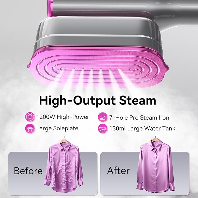 DIGIX 2-in-1 Steamer & Iron, 10s Heat-up, LED Display, 6 Modes, 130ml Large Tank, Self Clean, 1200W Travel Steamer for Clothes, Portable Handheld Garment Steamer for Travel Home Office, Auto-off, 120V