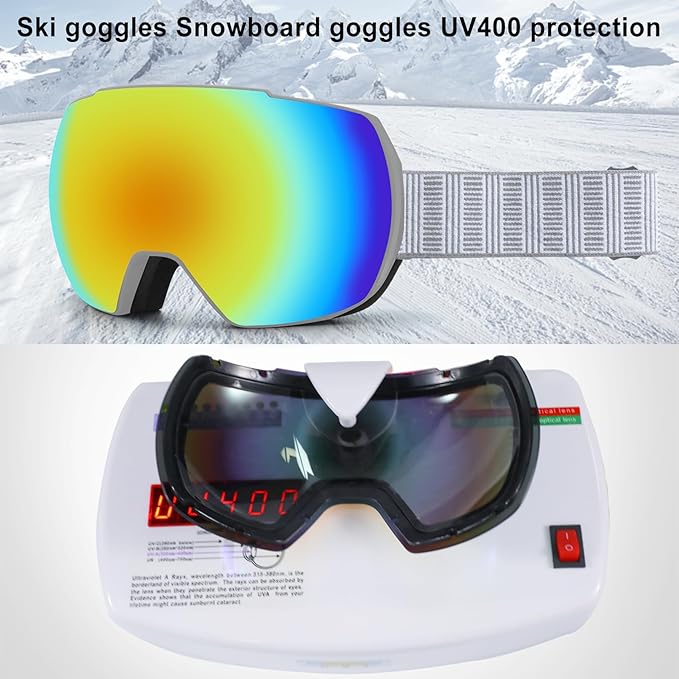 OULAIQI OTG Ski Goggles UV400 Anti-Fog Snowboard Glasses for Men Women Youth- Perfect for Skiing, Snowboarding,Winter Sports