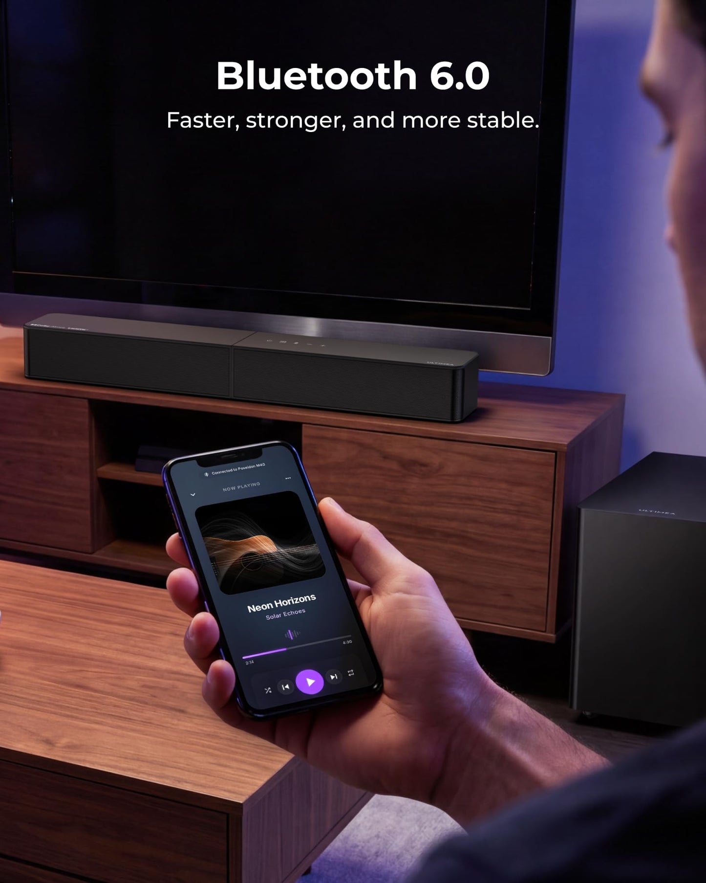 ULTIMEA Sound Bar with Wireless Subwoofer, Dolby Atmos, VoiceMX, BassMX, 240W Peak Power, 2.1ch Soundbar for Smart TV, App Control, HDMI eARC, Optical, Bluetooth 6.0, Poseidon M40, 2026 Model