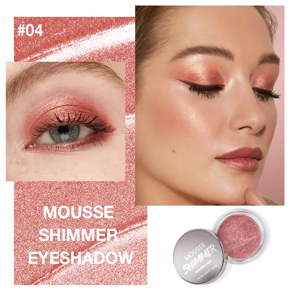 Rose Brown Mousse Single Eyeshadow Palette -Neutral Matte & Shimmer Eyeshadow,Mini Cream Glitter Eye shadow,Long Lasting Highly