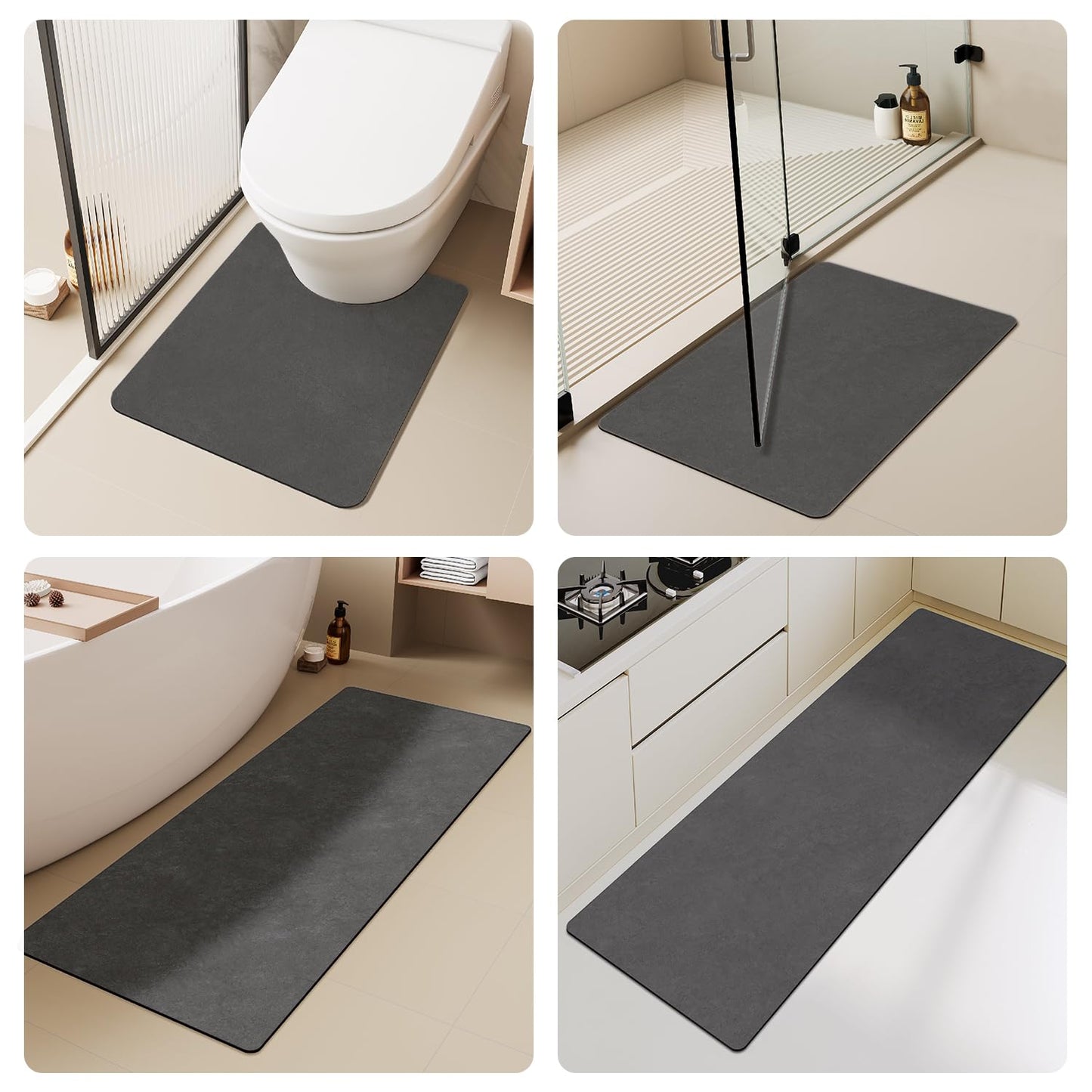 Bath Mat, Bathroom Rugs Non Slip Washable Thin Absorbent Quick Dry Bath Mat Fits Under Door Bathroom Floor Mat Perfect for Bath, Shower, or Sink 16"x24" Dark Grey