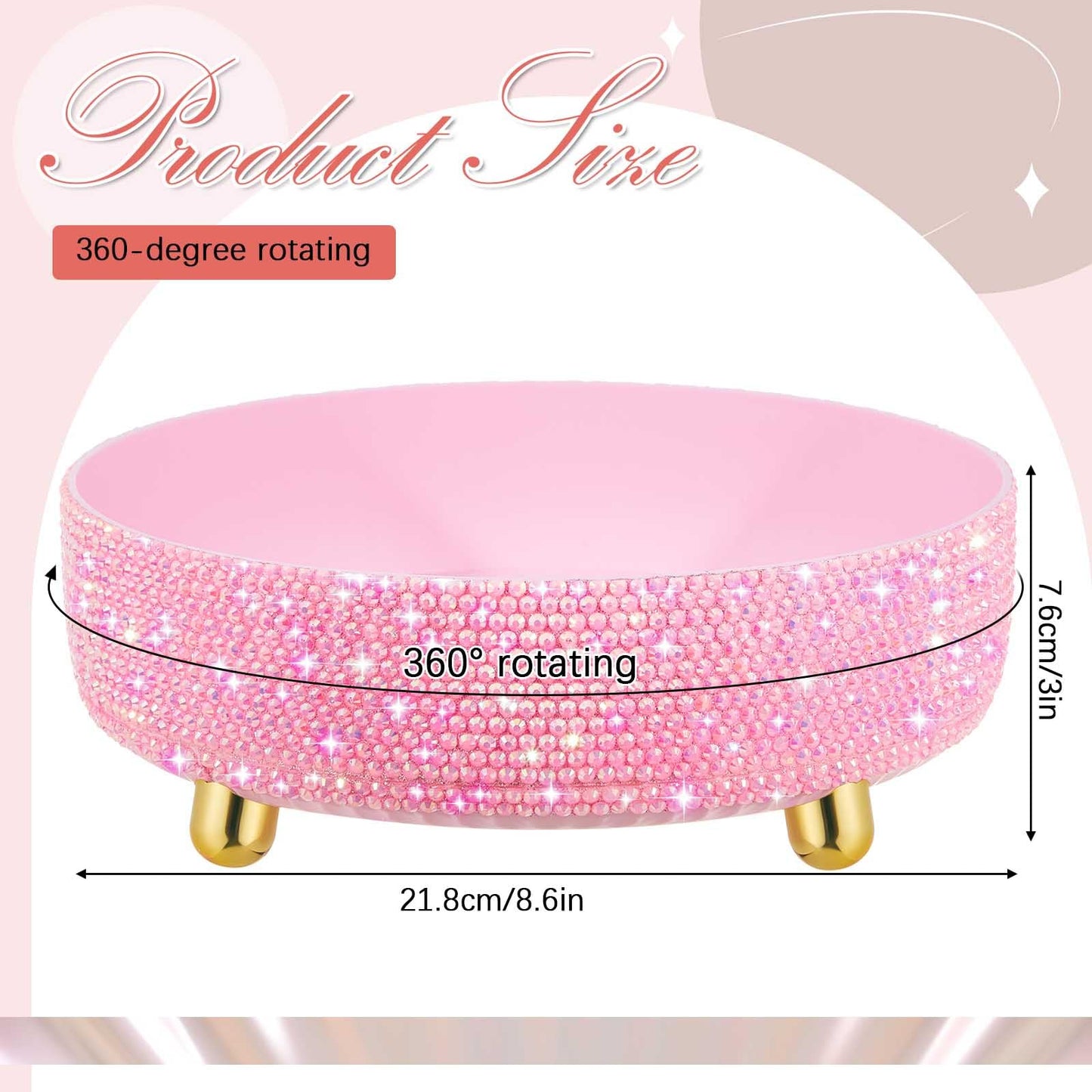 Honeydak Bling Perfume Makeup Organizer Rhinestone Bathroom Organizers and Storage 360 Rotating Makeup Organizer for Countertop