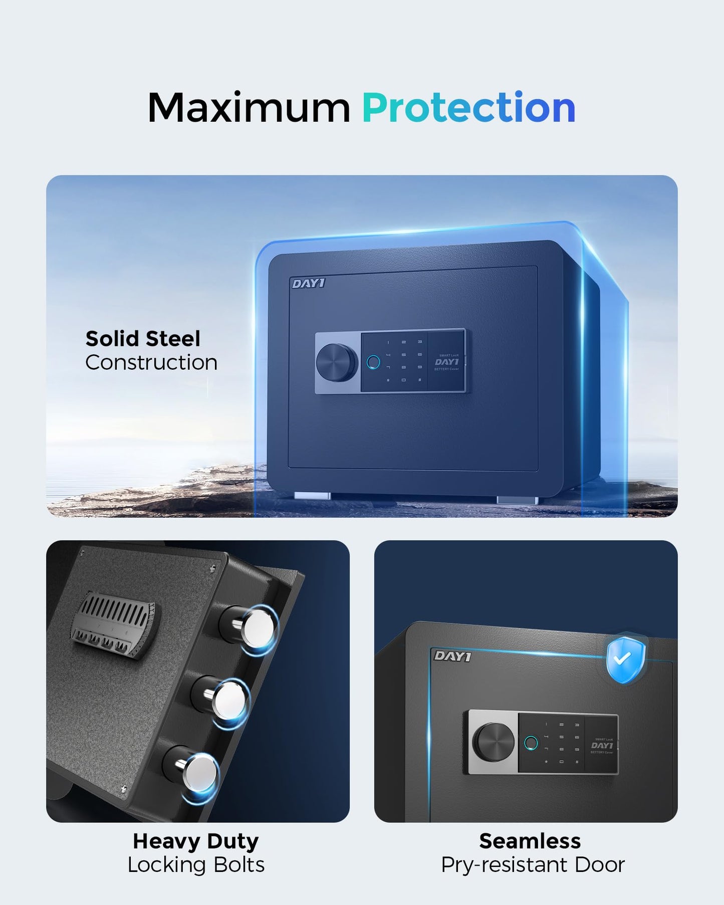 DAYI Biometric Fingerprint Safe Box, 0.8 Cubic Feet Home Safes with Fireproof Bag, Digital Touchpad Security Safe for Money Cash Documents, Dual Alarm System - 25 Plus+
