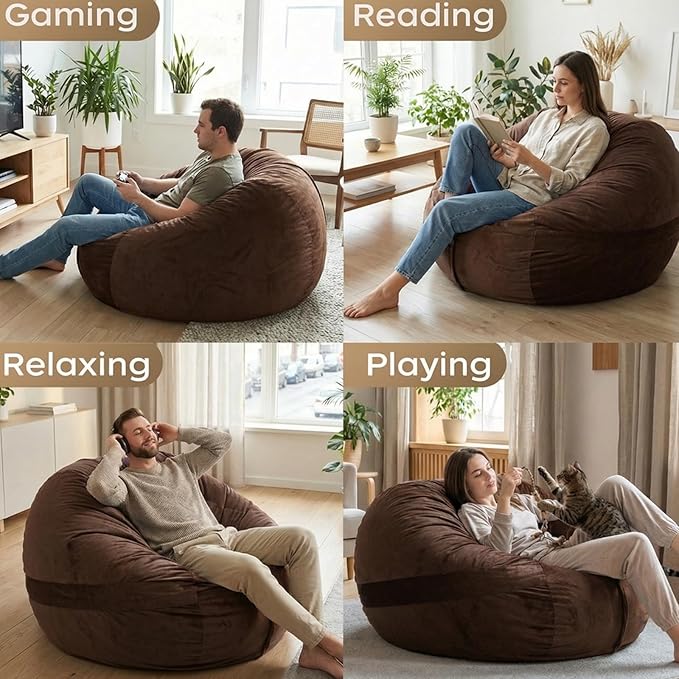 YuppieLife Large Foam Filled Bean Bag Chairs for Kids Teenagers Adults Living Room Gaming Relaxing 4F Machine Washable Lazy Sofa（Chocolate