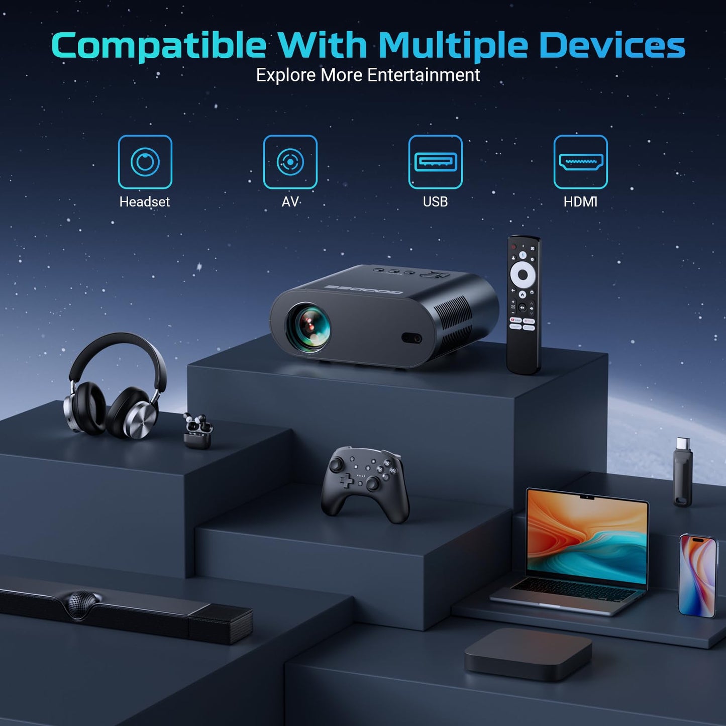 [Google TV/Voice Control]GooDee 4K UHD Smart Projector with WiFi and Bluetooth, Portable Movie Projector Applicable Netflix,Prime Video,YouTube Built-in, Dolby Sound Home Theater for Indoor/Outdoor