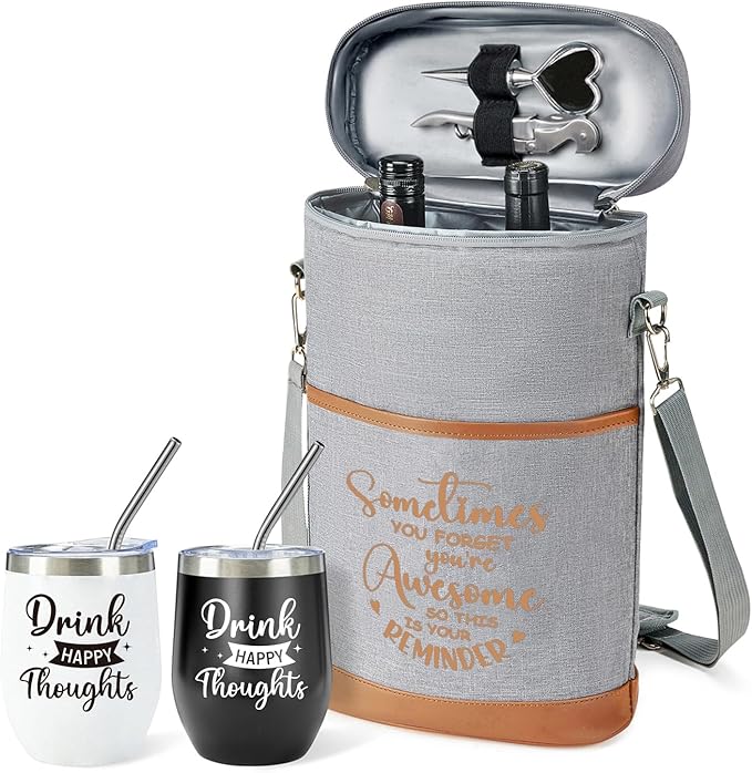 AW BRIDAL Birthday Gifts for Women Men, Drink Happy Thoughts Gift Basket for Housewarming and Beach Camping Travel, Insula...