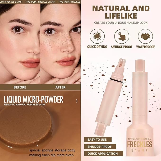 Freckle Stamp with 5 Point Precision Stamp Head, Natural Looking Faux Freckle Stamp Waterproof Fake Freckle Stamp Pen, High Pigment Long-Lasting Lifelike Sunkissed Pencil Tool Makeup (01# Light)