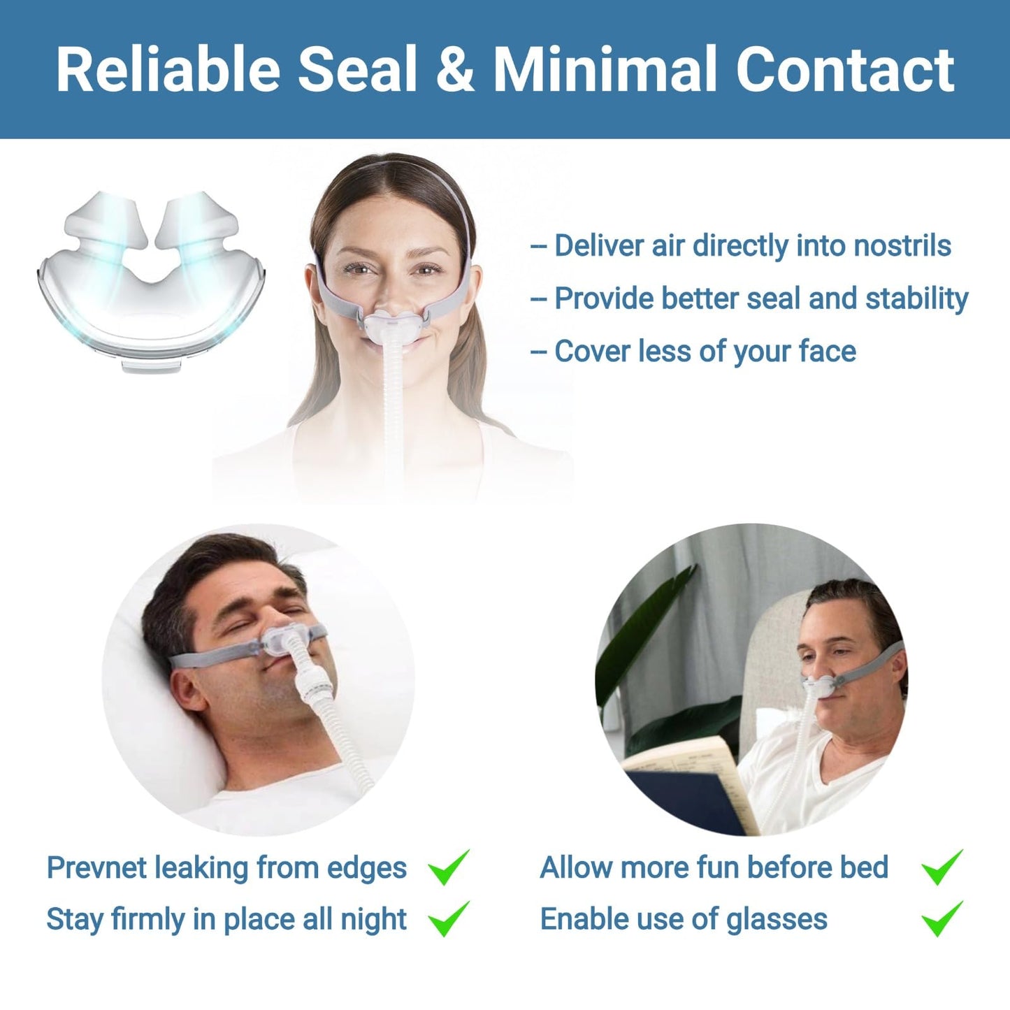 Nasal Pillow Assembly Kit for P10, Under Nose Pillow Supplies Includes Headgear, Tube and 3 Size Nose Pads