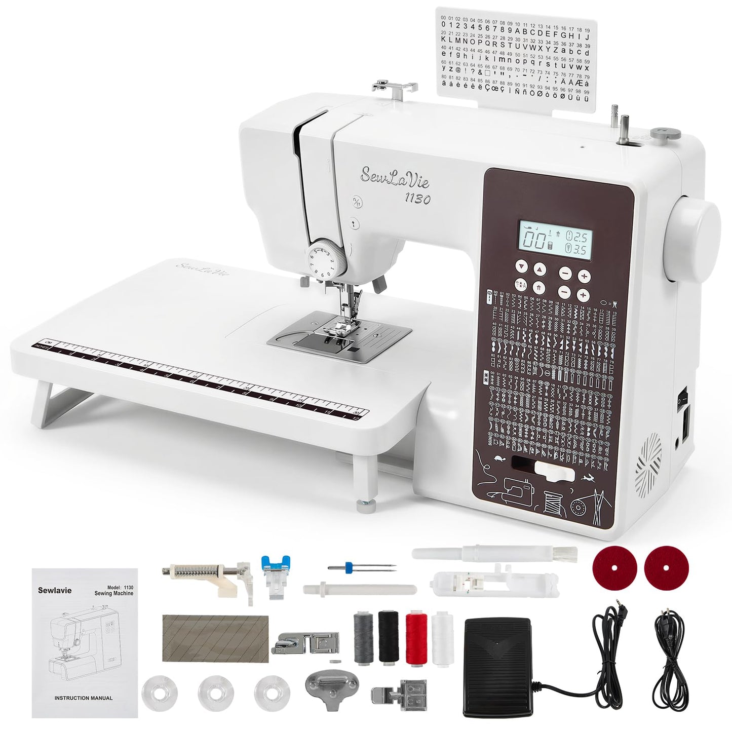 SewLaVie 1130 Computerized Sewing and Quilting Machine, 300 Stitches, LCD Screen, 1-Step Buttonhole, Speed Control, Wide Table, Sewing Machine for Clothes & Jeans, Sews Multiple Layers of Denim