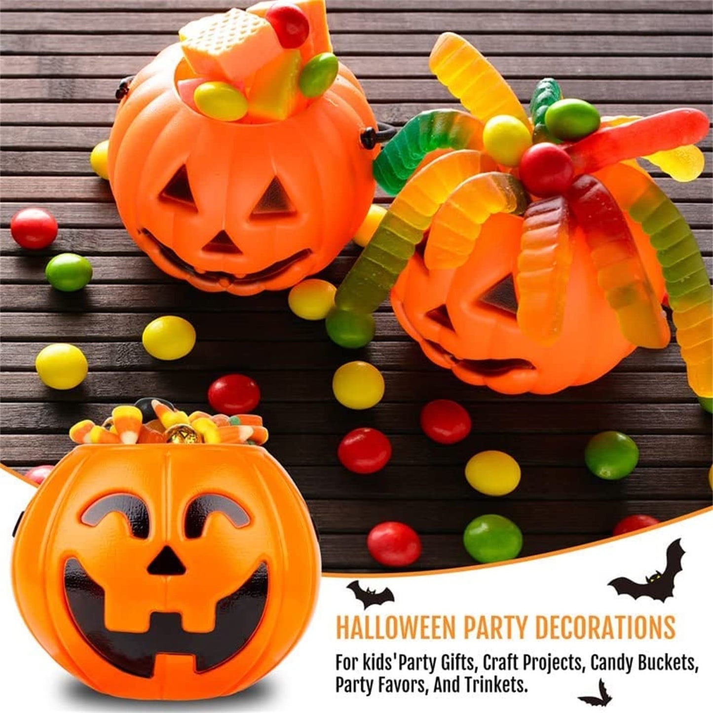 Halloween Pumpkin Candy Bucket,Halloween Pumpkin Candy Bucket Plastic Multi-Purpose Candy Box,Halloween Party Favors Bucket,Suitable for Party Favors and Home Decoration (C-17X14CM-3PC)