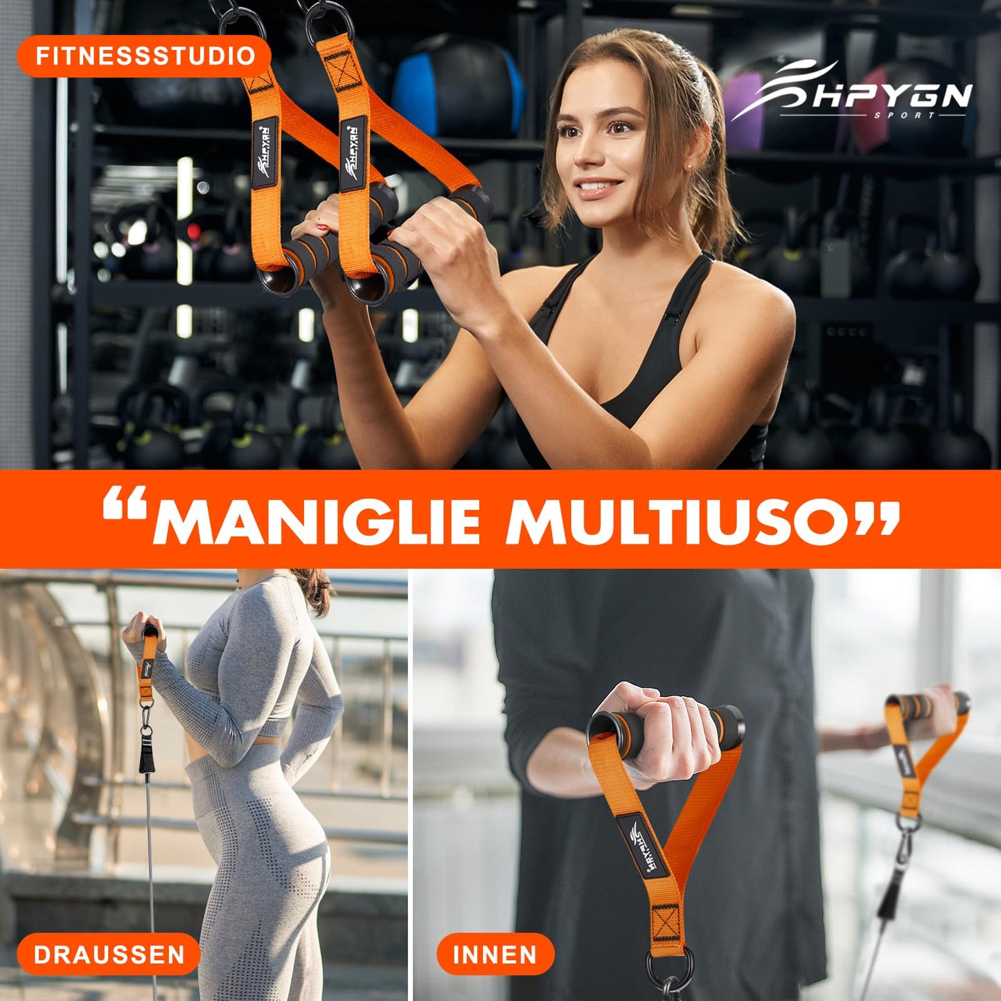 HPYGN Exercise Handles, Gym Replacement Handle Attachments for Cable Machine Pulleys, Resistance Band and Strength Trainer, Pull Down Workout Accessories, Home Gym Add On Equipment