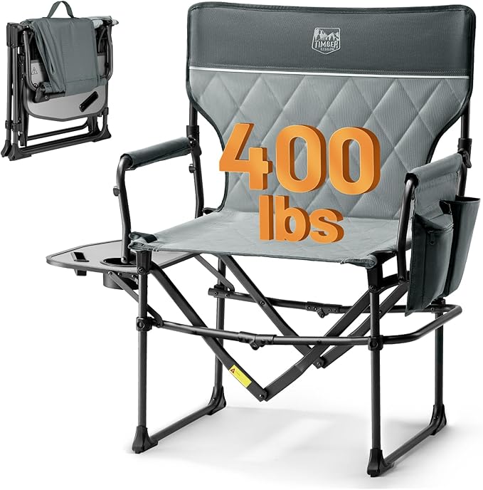 Timber Ridge Aluminum Camping Directors Chair with Side Table Pocket, Portable Folding Chair, Heavy Duty Lawn Chair for Fi...