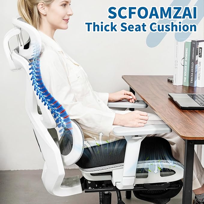 SCFOAMZAI Seat Cushion for Tailbone Pain Relief, Extra Thick & Ventilated Office Chair Cushion with Non-Slip Cover, Memory Foam Booster Support for Desk, Car, Wheelchair (Black)