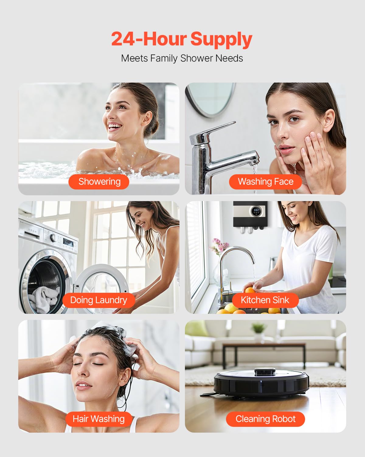 VEVOR Tankless Water Heater Electric, 27KW 240V Black Instant Water Heater, LCD Touch Screen, Digital Temperature Display, Child Security Lock, On Demand for Bathroom, Kitchen, Shower, Mall, Salon